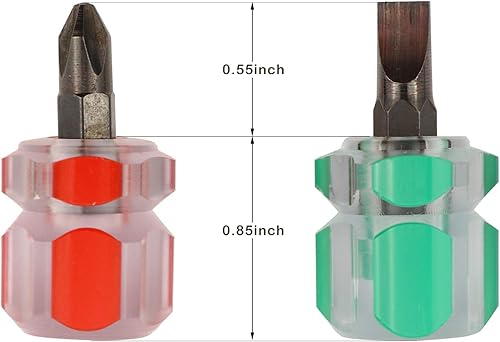 Miniatura 2 de Juego de mini destornilladores rechonchos destornillador de bolsillo ultra corto para espacios estrechos, 4 piezas con cabeza plana y cabeza Phillips