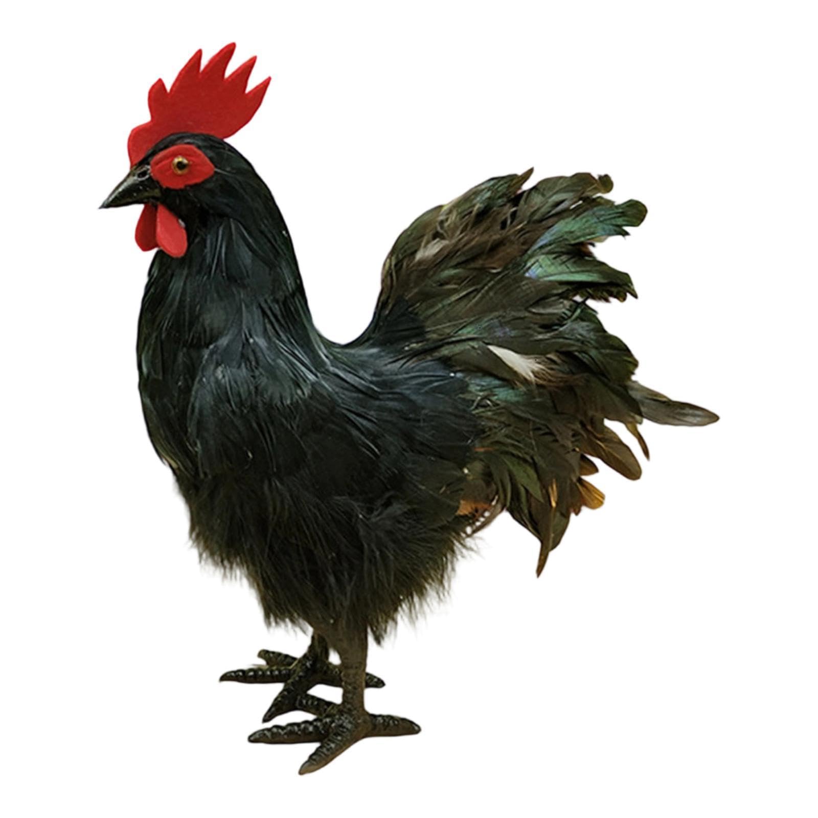 Fenteer 34cm Realistische Hahnfigur Schwarz, Gartenfigur Huhn Deko