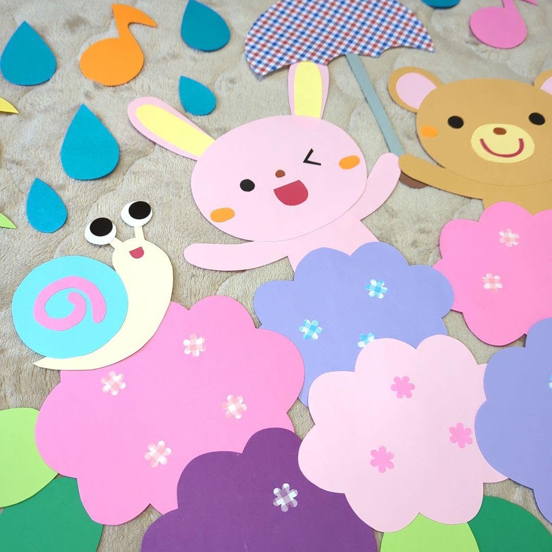 ♦♡*梅雨飾り**♡♦ No.89壁面飾り/6月壁面飾り/梅雨 あじさい 雨 虹 - メルカリ