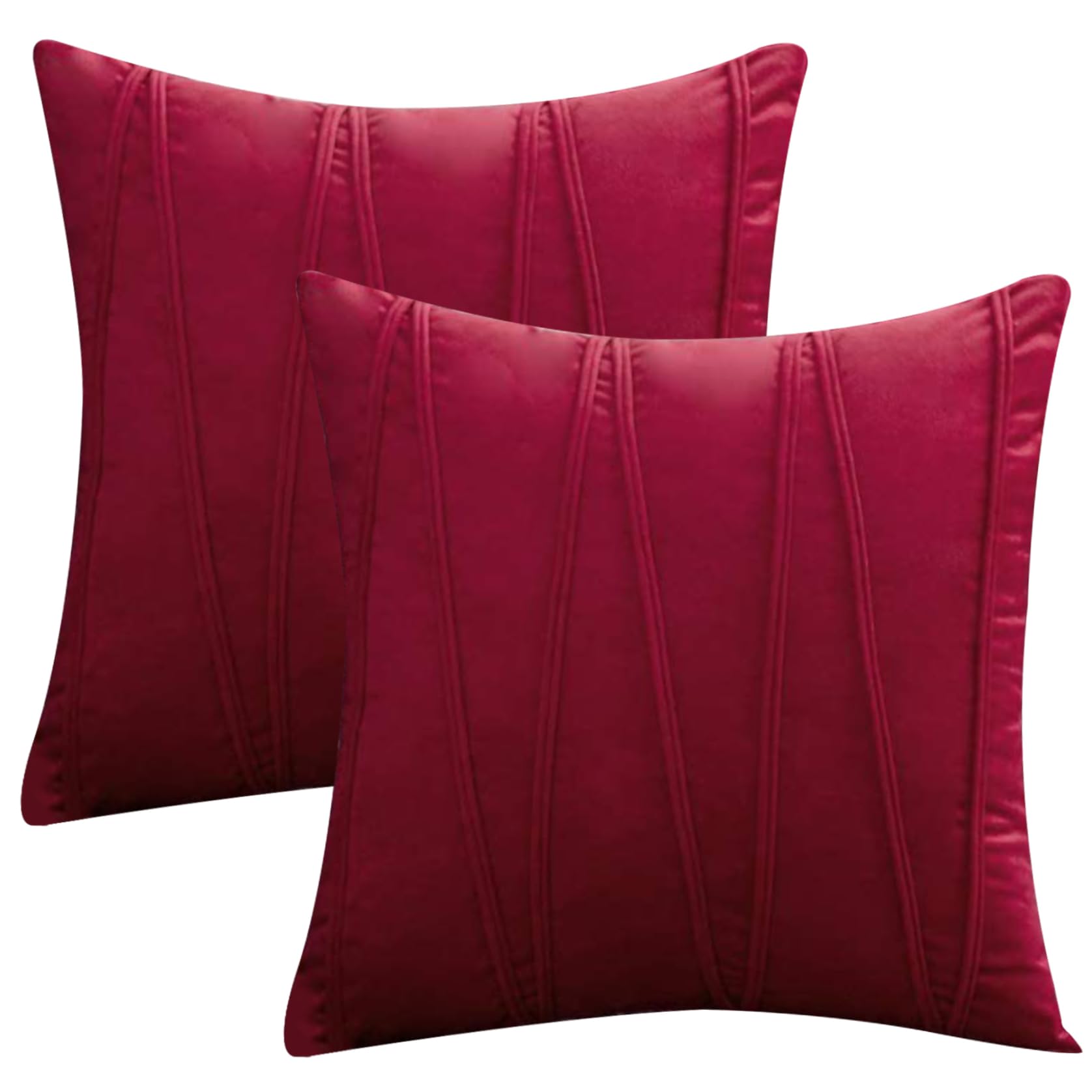 CAKEEYUM 2Pcs Burgundy Pillow Covers 18x18 Soft Velvet Throw Pillow Covers Striped Pillowcases Decorative Couch Throws Square Case for Bed, Sofa, Cushion and Living Room, Only Cover gardening