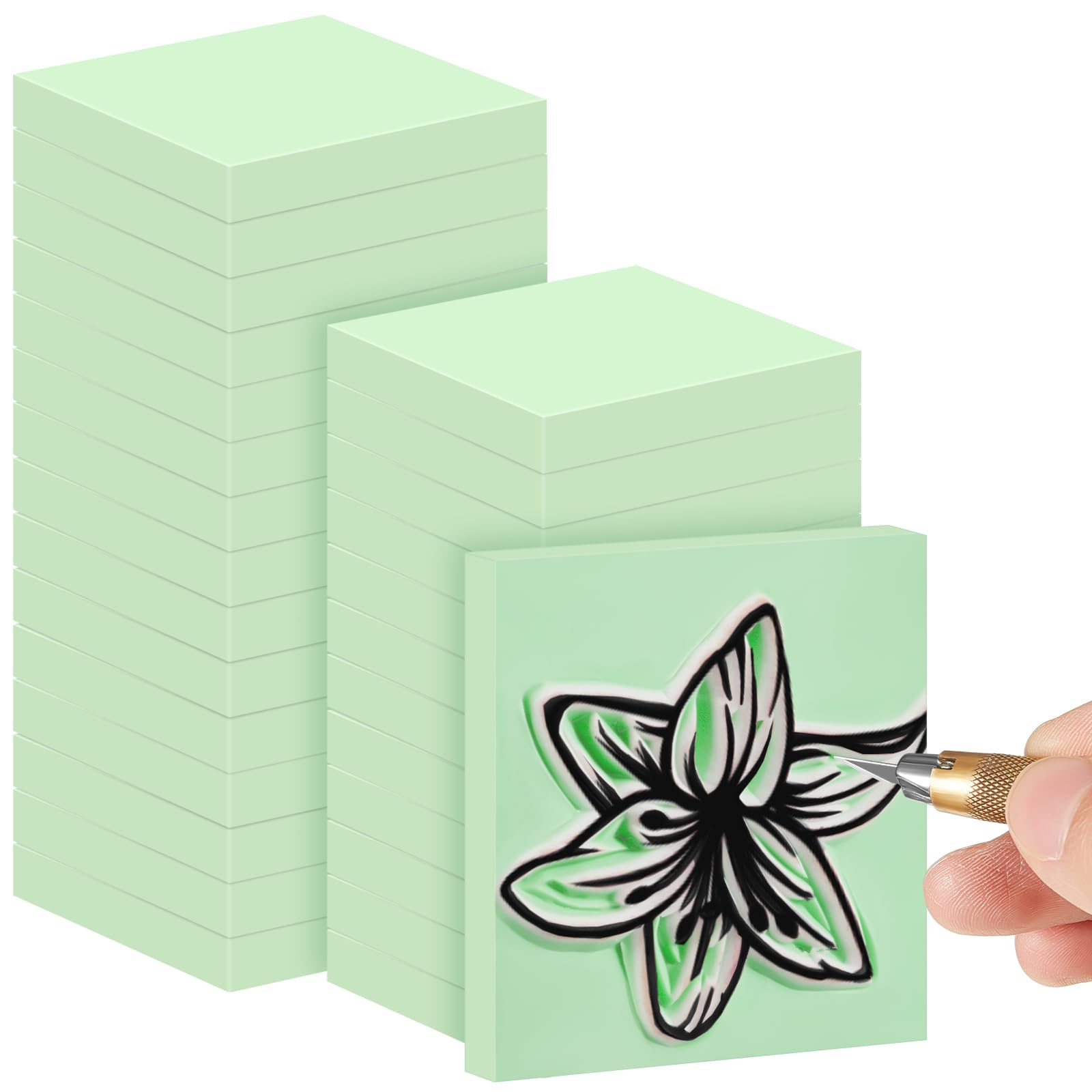 Frienda 24 Pcs 2" x 2" Rubber Carving Block Printmaking Stamp, Mint Green