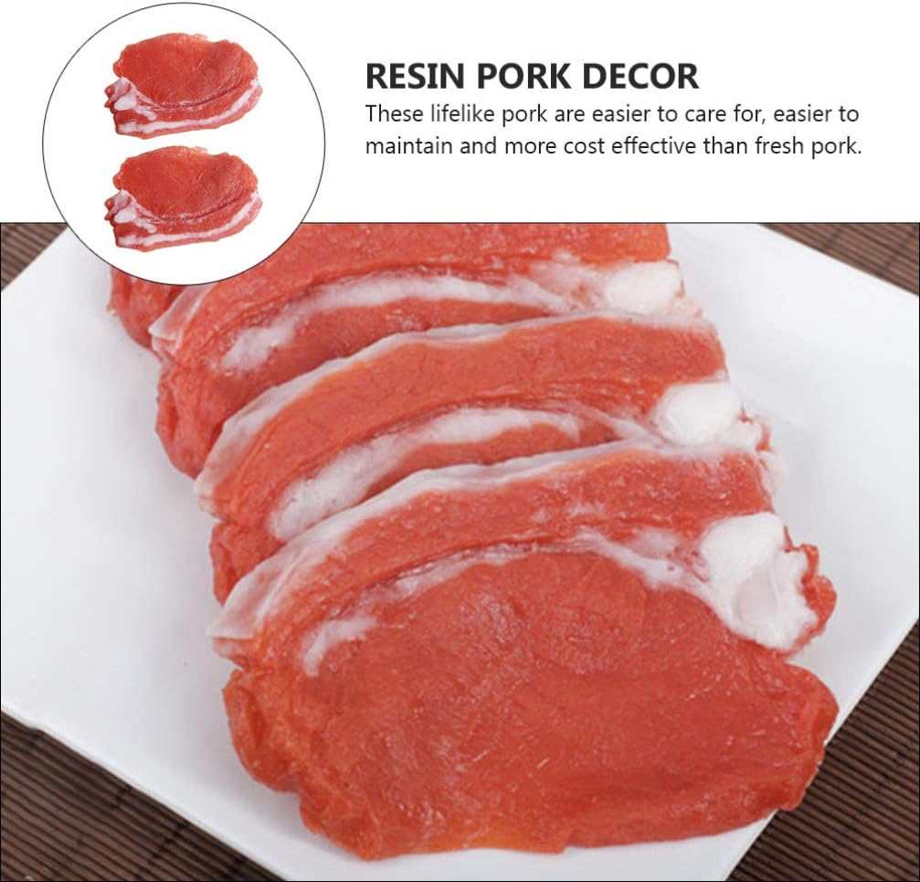 Cabilock Simulated Pork Model 2 Pieces Fake Pork Meat Play Food Toy Realistic Kitchen Pretend Food for Display Photography Prop 4.33X3.14X0.39 Inches
