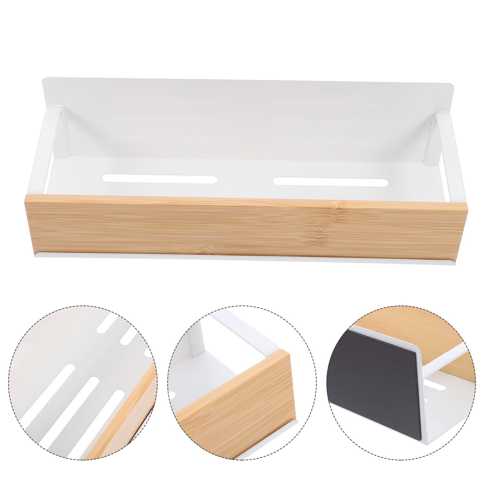 Magnetisches Gewürzregal Weiß und Abgerundeten Ecken aus Kohlenstoffstahl und Holz mit Belüftetem Hohlem Boden für Vielseitige Aufbewahrung in Küche