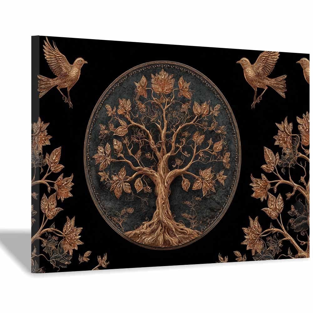 ZAMAEIU Tree of life wall decor Gilded-branch Tree On Canvas Prints Poster Pictures for Living Room Bedroom Home Office Wall Decoration(brown)-70x100cm Framed