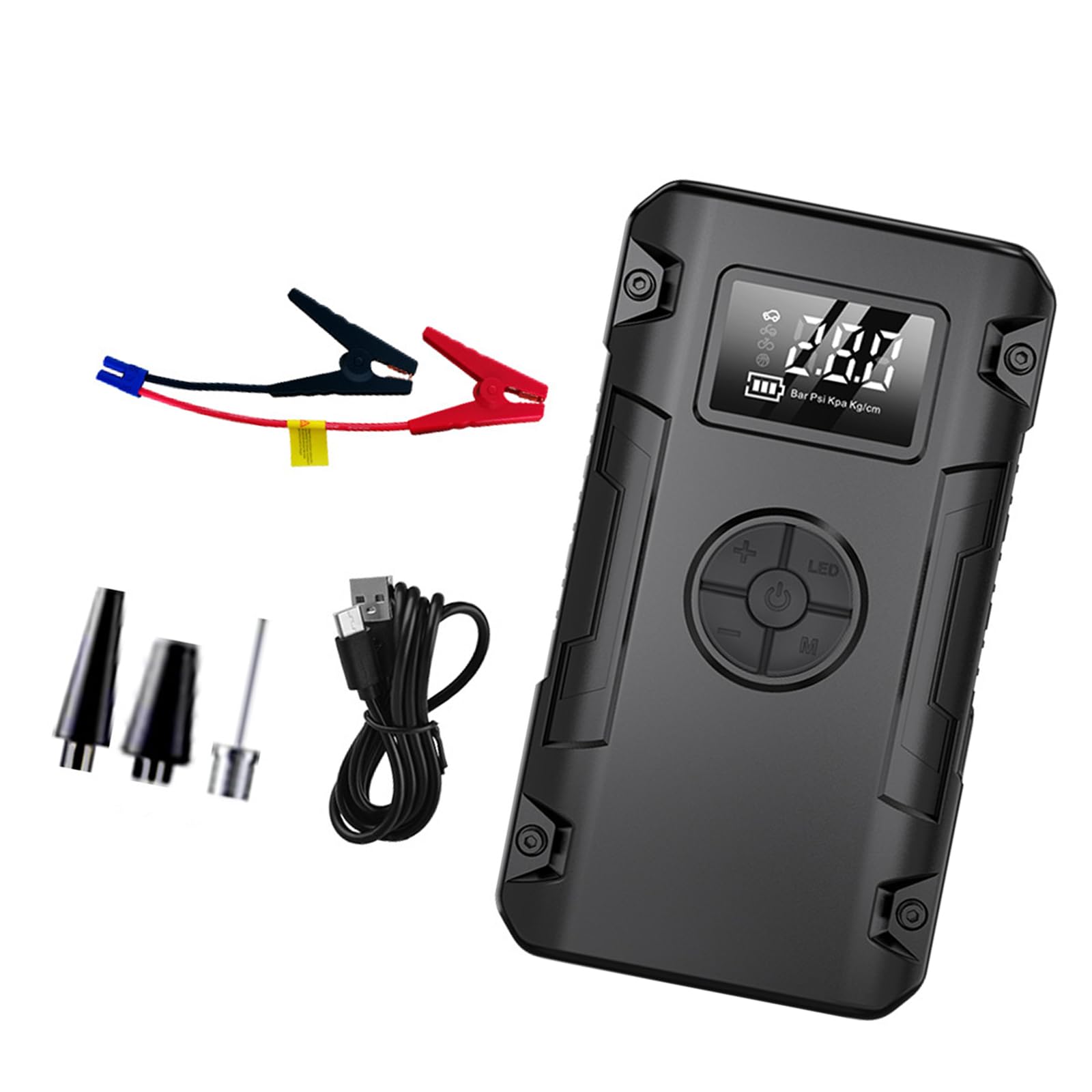 Hsioluted Multicolor Digital Tire Inflator Pumps High Efficiency Tire Fast Inflation Easy Storage For Car Starting Device Maintenance Portable Inflator With Power Backup