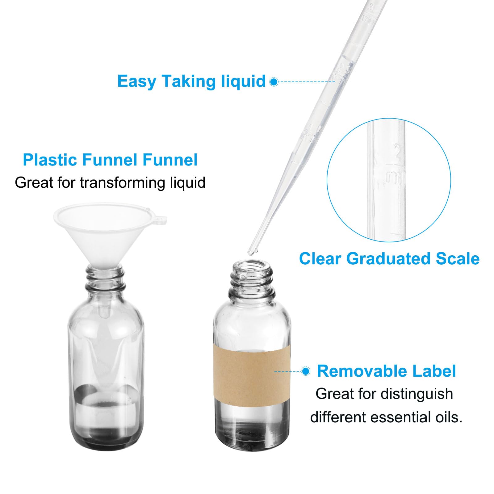 PATIKIL Frasco Gotero De Vidrio De 120ml 24 Piezas Recipiente Hermético Para Muestras De Aceites Esenciales Perfume Líquido Con Etiquetas Y Embudo Para Almacenamiento Hogar Viaje.