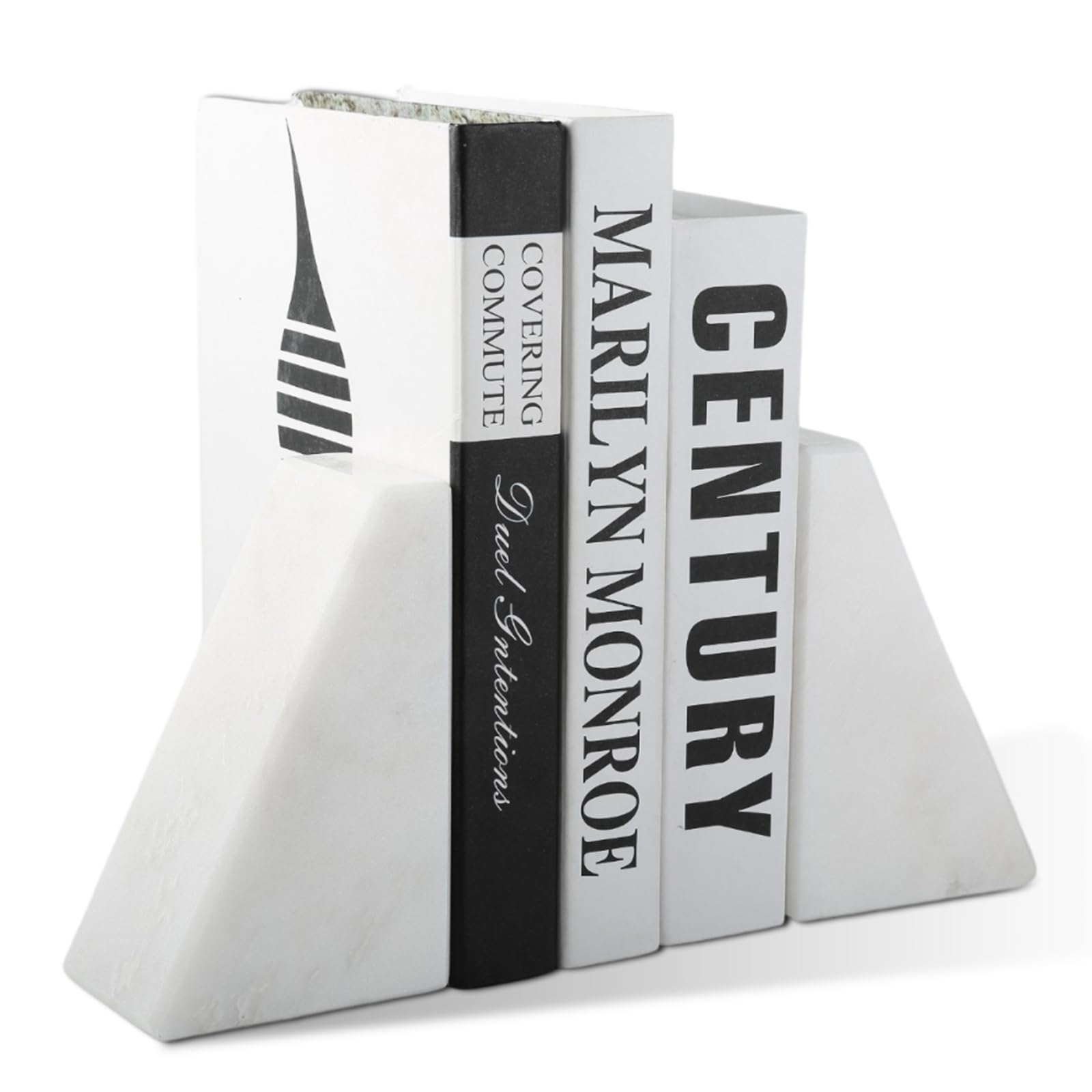 Karibiber Marble Book Ends Decorative, Unique Bookends for Shelves, White Stone Bookends Holds Heavy Books, Weighted Book Holder Stopper for Home Office Desk Bookshelf Decoration, Set of 2