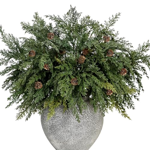 5Pcs Faux Cedar Stems, 55cm Artificial Christmas Foliage Pin