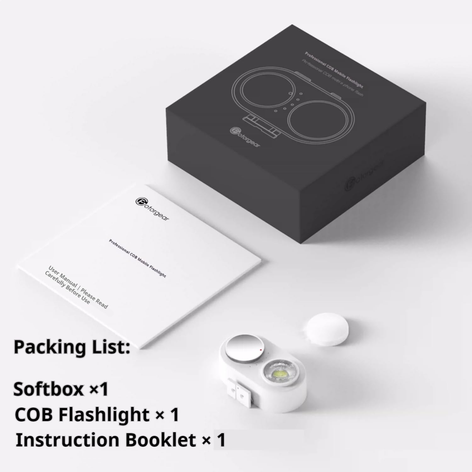 Fotorgear FL01 COB - Luz flash para teléfono móvil (15 W, adherencia magnética, 35 g, 5700 K/92+CRI, compatible con iOS/Android para luz nocturna, retratos y fotografía de productos)