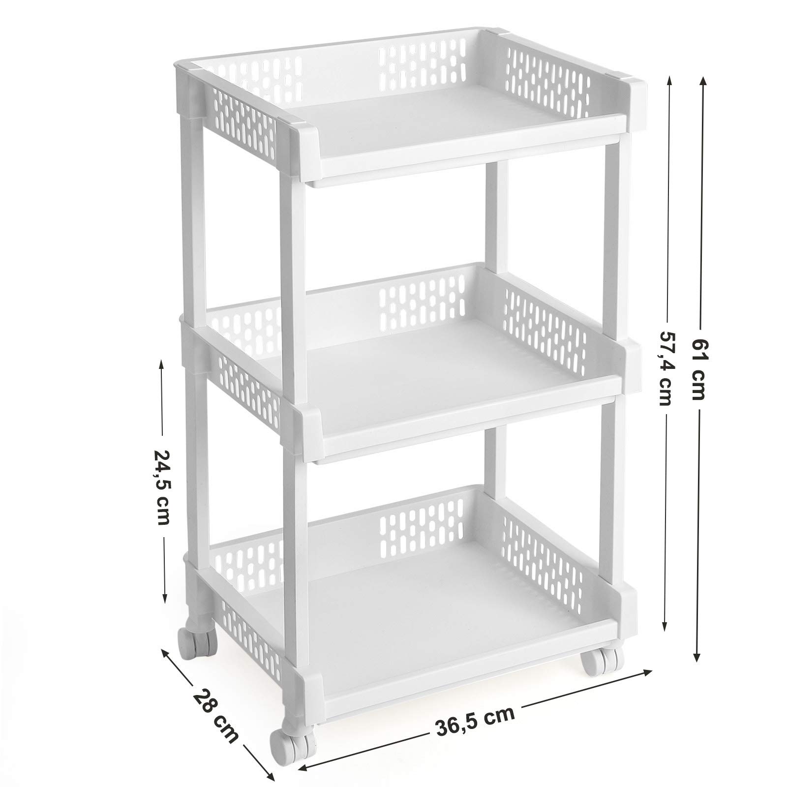 SONGMICS KSC03WT Regał na kółkach z 3 półkami, do kuchni, łazienki, piwnicy