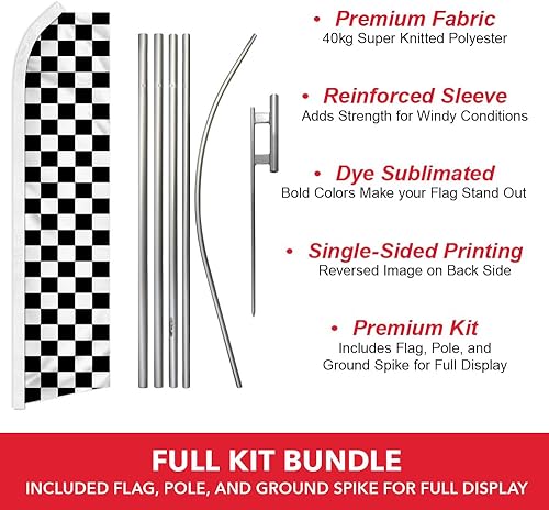 Miniatura 2 de Infinity Republic - Kit de bandera y mástil a cuadros en blanco y negro - Perfecto para negocios, concesionarios, eventos, tiendas, etc