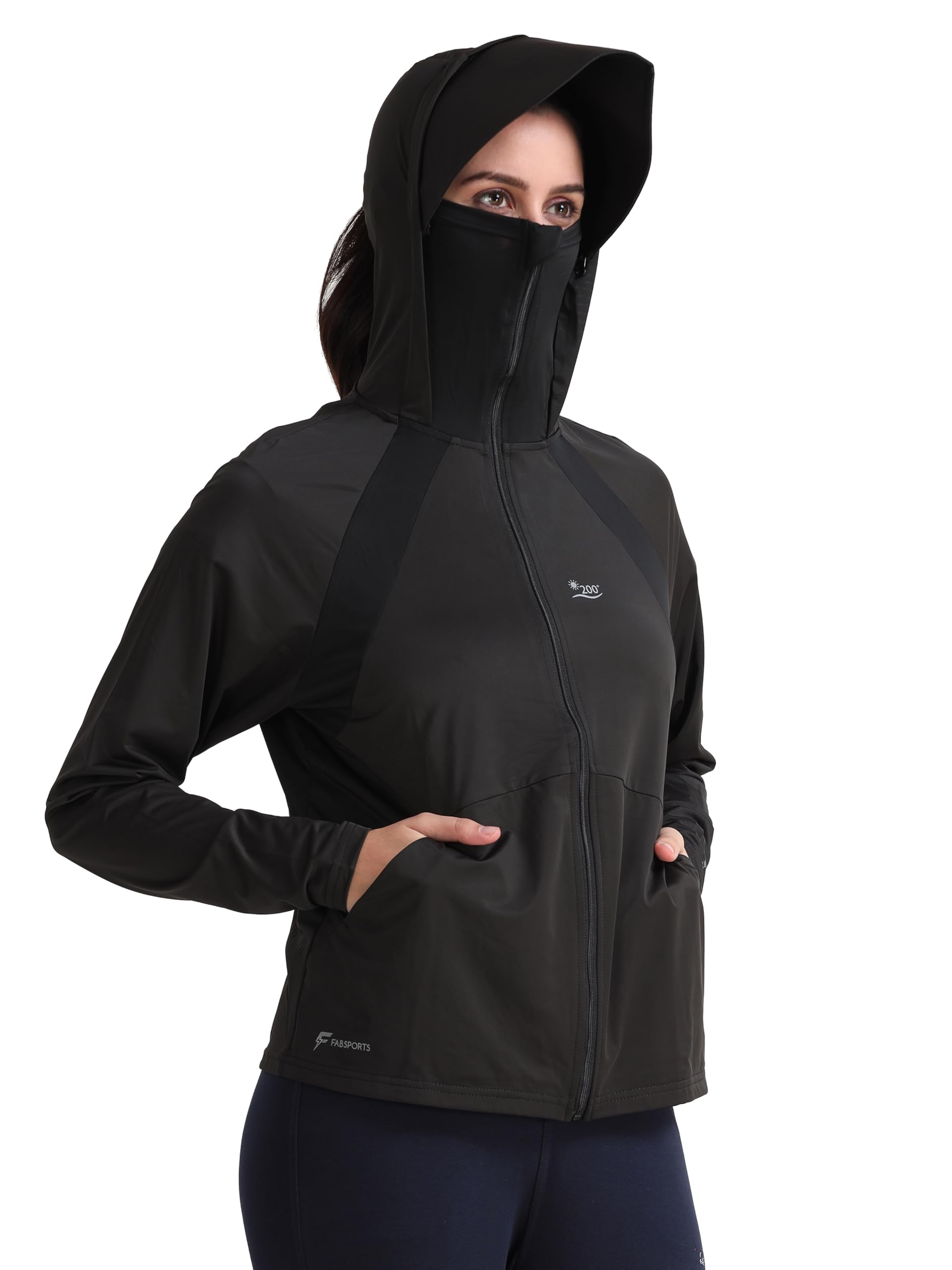 FABSPORTS Women's UV Protection Sun Screen Jacket, Full Zip Sun Protection Clothing, Lightweight with UPF 50+ Protection for Outdoors, with Pockets, Sun Protective Clothing for Women