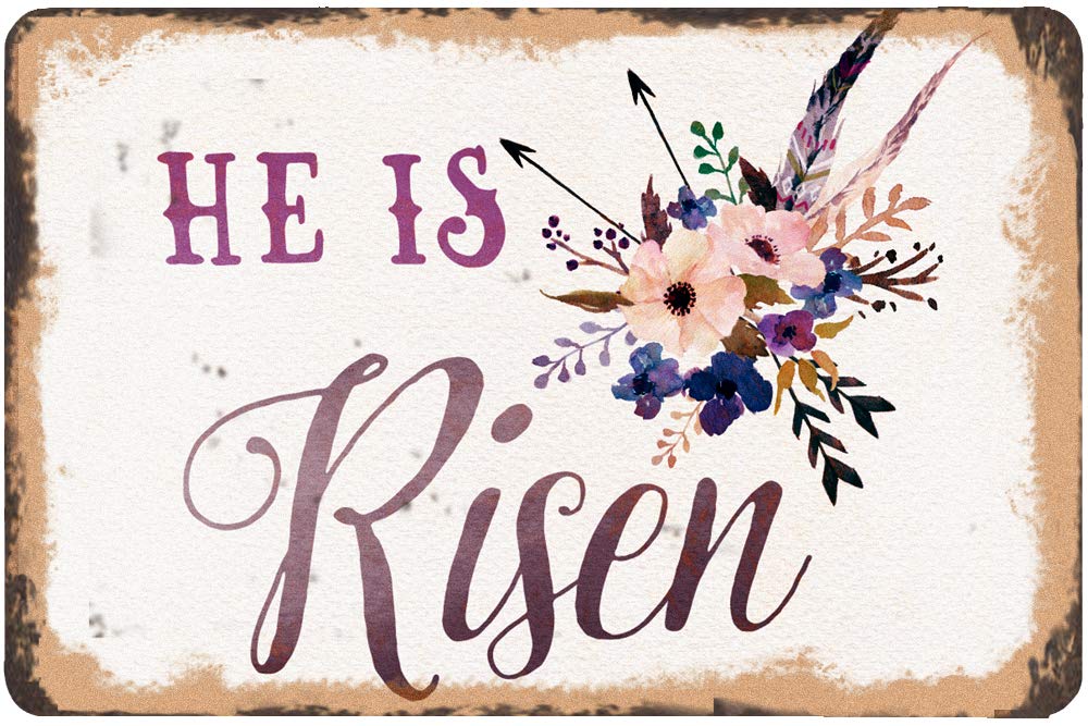 SMAZDFXX He is Risen Door Sign Tin Sign Easter Door Hanger Sign Vintage Metal Tin Sign Easter Religious Sign for Wall Front Door Home Decorations Metal Sign 12"x16"