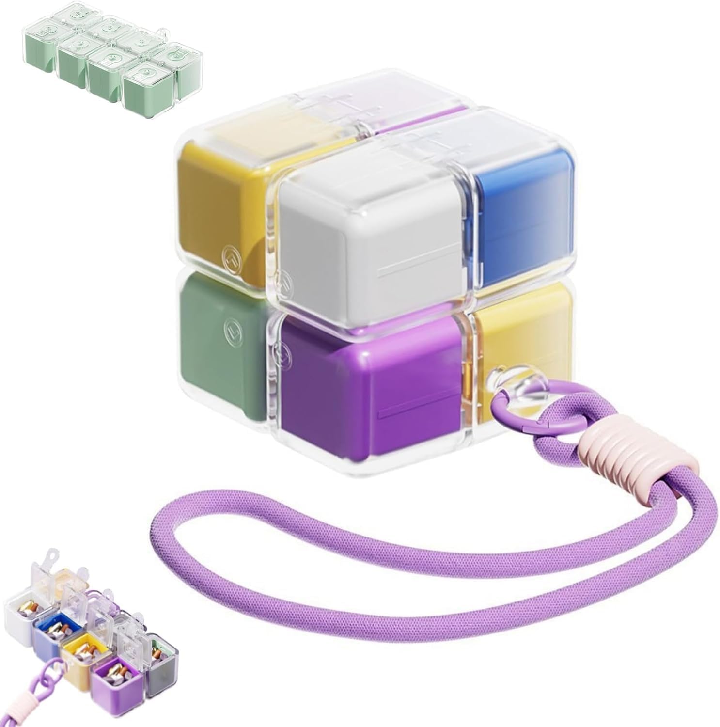 Magic Cube Magnetic Pill Organizer, 8-Compartment Travel Case with Strap, Magnetic Travel Pill Case with Strap, Creative Moisture-Proof Drawstring Sealed Box (1 pcs)-image-1