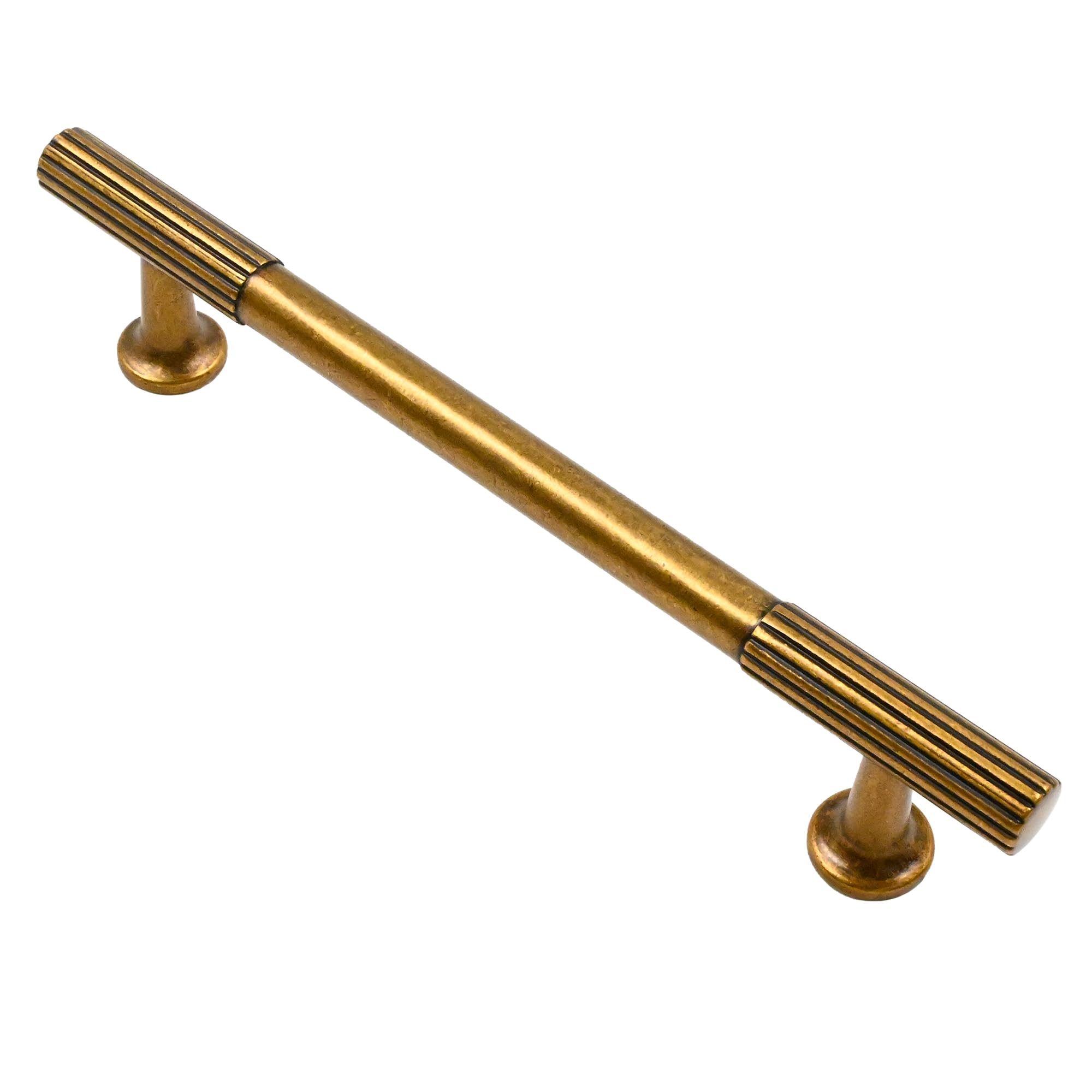 Alzassbg Cabinet Pulls, Antique Brass, Ridged Bar Handles, 5 Inch(128mm) Hole Centers, Kitchen Handles for cabinets, 10 Pack, AL3095AE