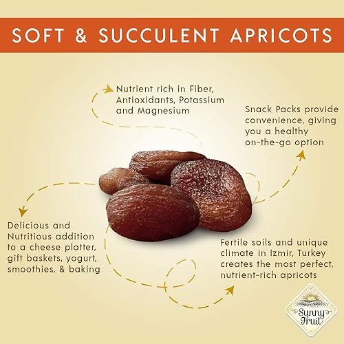 Miniatura 2 de Albaricoques secos turcos orgánicos – Sunny Fruit (2 bolsas) – (5) paquetes de porciones por bolsa, sin azúcares, azufres ni conservantes añadidos,