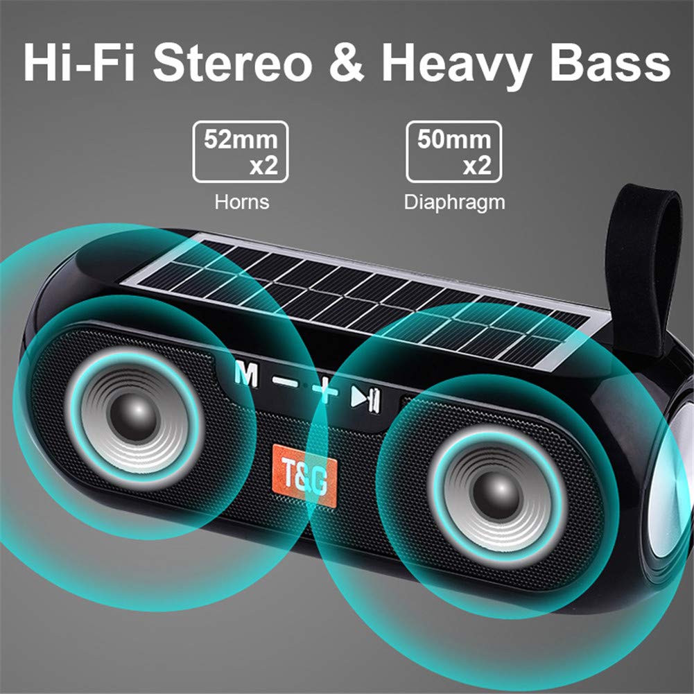 GMtes Głośnik Bluetooth - ruchomy kolumna Bezprzewodowa Stereo Music Box Solar Power Box Boombox MP3 głośnik zewnętrzny wodoodporny głośnik, czarny