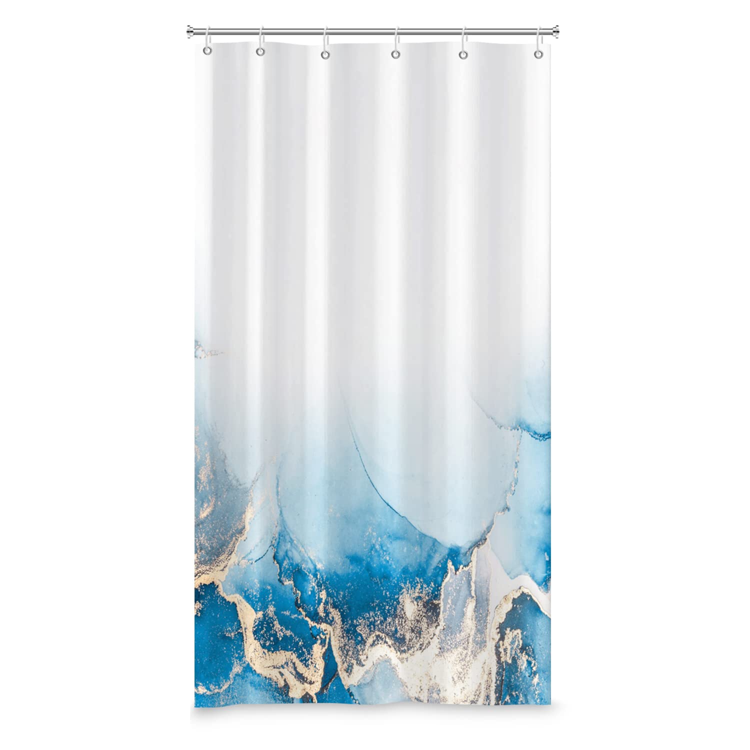 Bovlleetd White Blue Ombre Shower Curtain Abstract Ocean Wave Shower Curtain for Modern Bathroom Decor 36"x72" Waterproof Polyester Fabric Set 6 Holes Washable