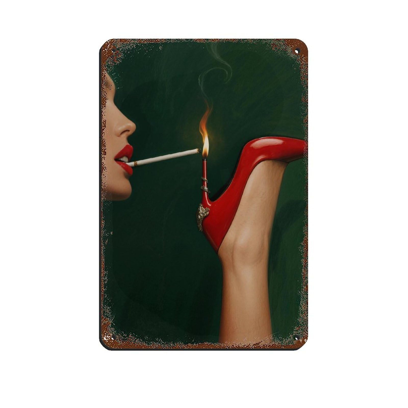 Plaque vintage en métal Red Heel Flame ravivez la nostalgie des anciens cafés
