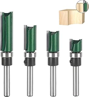Top Bearing Flush Trim Router Bit ， 4 Pcs Pattern Flush Trim Router Bit Set，1/4 Inch Shank，Cutting Height in 15/32”, 3/4”, 1”, 1-1/2”,Flush Trim Cut Router Bits