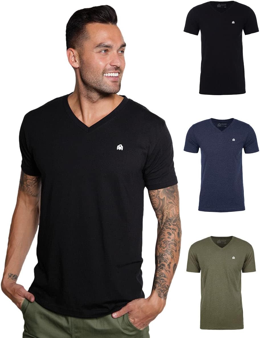 INTO THE AM Premium V Neck T Shirts for Men - Modern Fitted Tees S - 2XL Vneck Undershirts