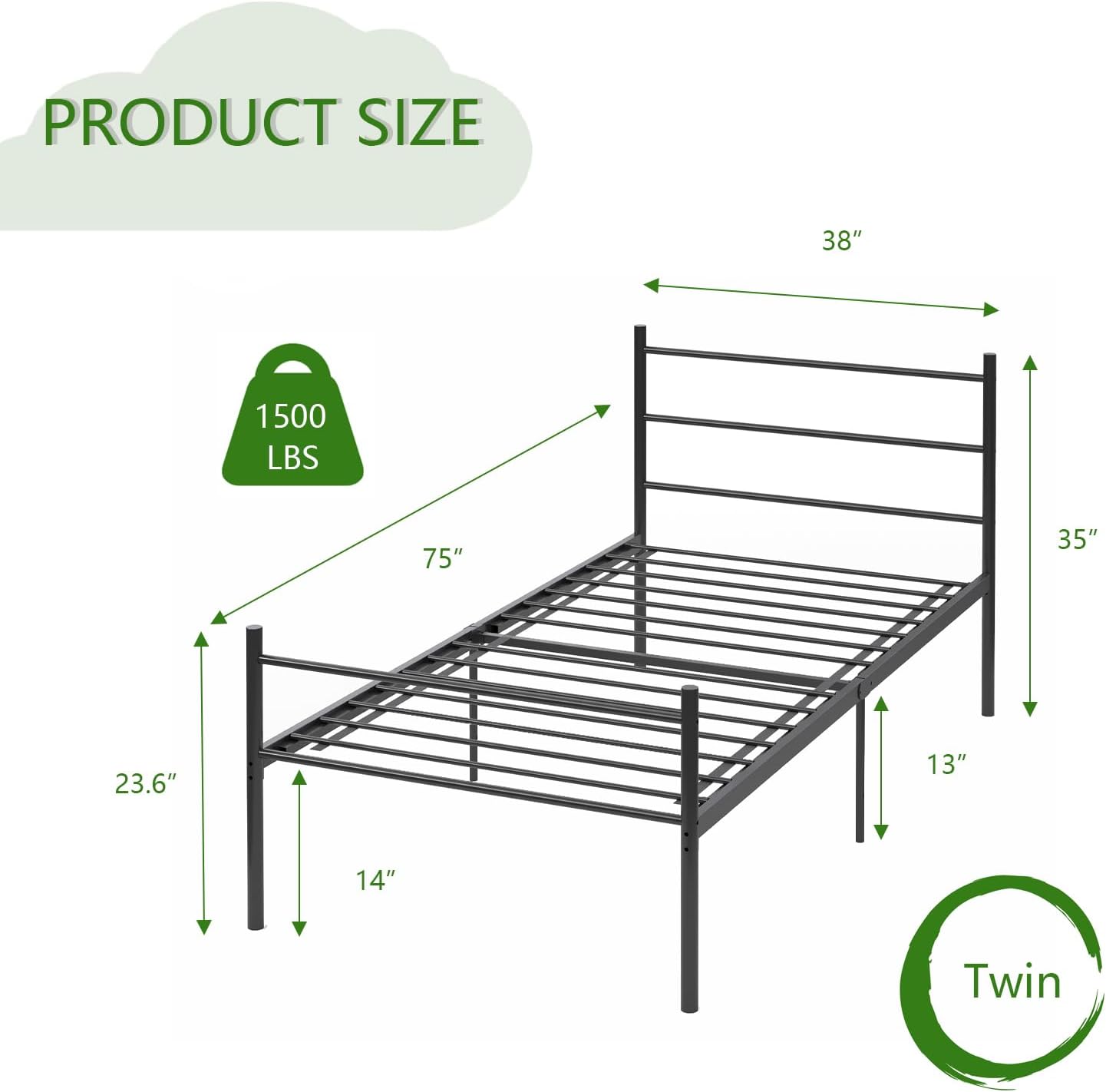 14 inch twin size bed frame with headboard heavy duty metal platform bed frame mattress foundation underbed storage no box spring needed noise free foldable bed frame black sturdy steel