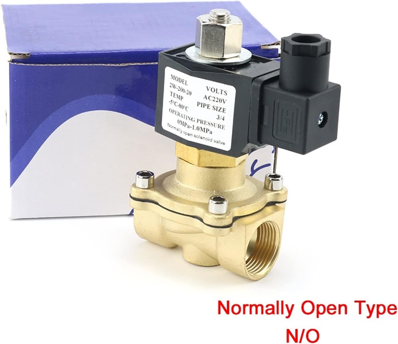 DN15 DN20 DN25 Normally Open Brass Electric Water Valve N/O Solenoid Valve 220VAC 24VDC 12VDC 24V for Air Oil 1Pcs(Ac220v,DN10)