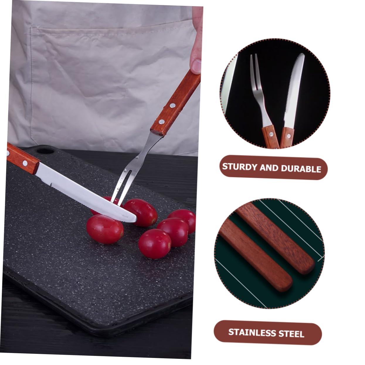 VANZACK Outdoor BBQ Set Stainless Steel Fork Fork for Grill Meat Tools Wood Handle Easy BBQ Time