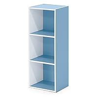 Furinno Luder Libreria a 3 ripiani aperti, Bianco/azzurro