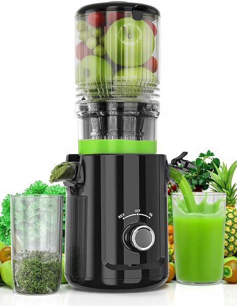 Cold Press Juicer - 5.3 Large Feed Chute Juicer Machines for Whole Vegetables & Fruits, 99% High Juice Yield, Quiet & Ea