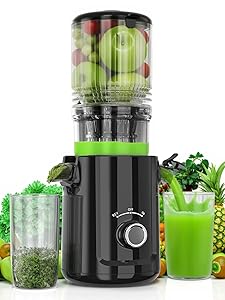 Cold Press Juicer - 5.3" Large Feed Chute Juicer Machines for Whole Vegetables & Fruits, 99% High Juice Yield, Quiet & Easy to Clean Slow Masticating Juicer, BPA-Free, Preserves More Nutrients (Black)