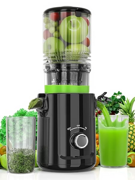 Cold Press Juicer - 5.3" Large Feed Chute Juicer Machines for Whole Vegetables & Fruits, 99% High Juice Yield, Quiet & Easy to Clean Slow Masticating Juicer, BPA-Free, Preserves More Nutrients (Black)