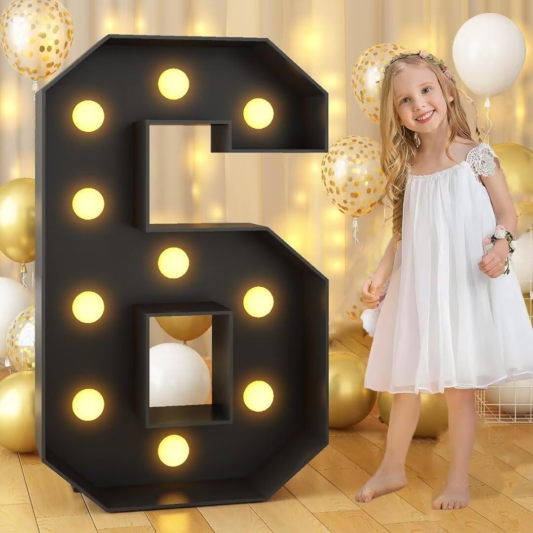 100cm-3.3ft Birthday Decor Light Up Numbers 6, Mosaic Marquee Light Up Sign Pre-cut Foam Board Set Marquee Numbers for Party