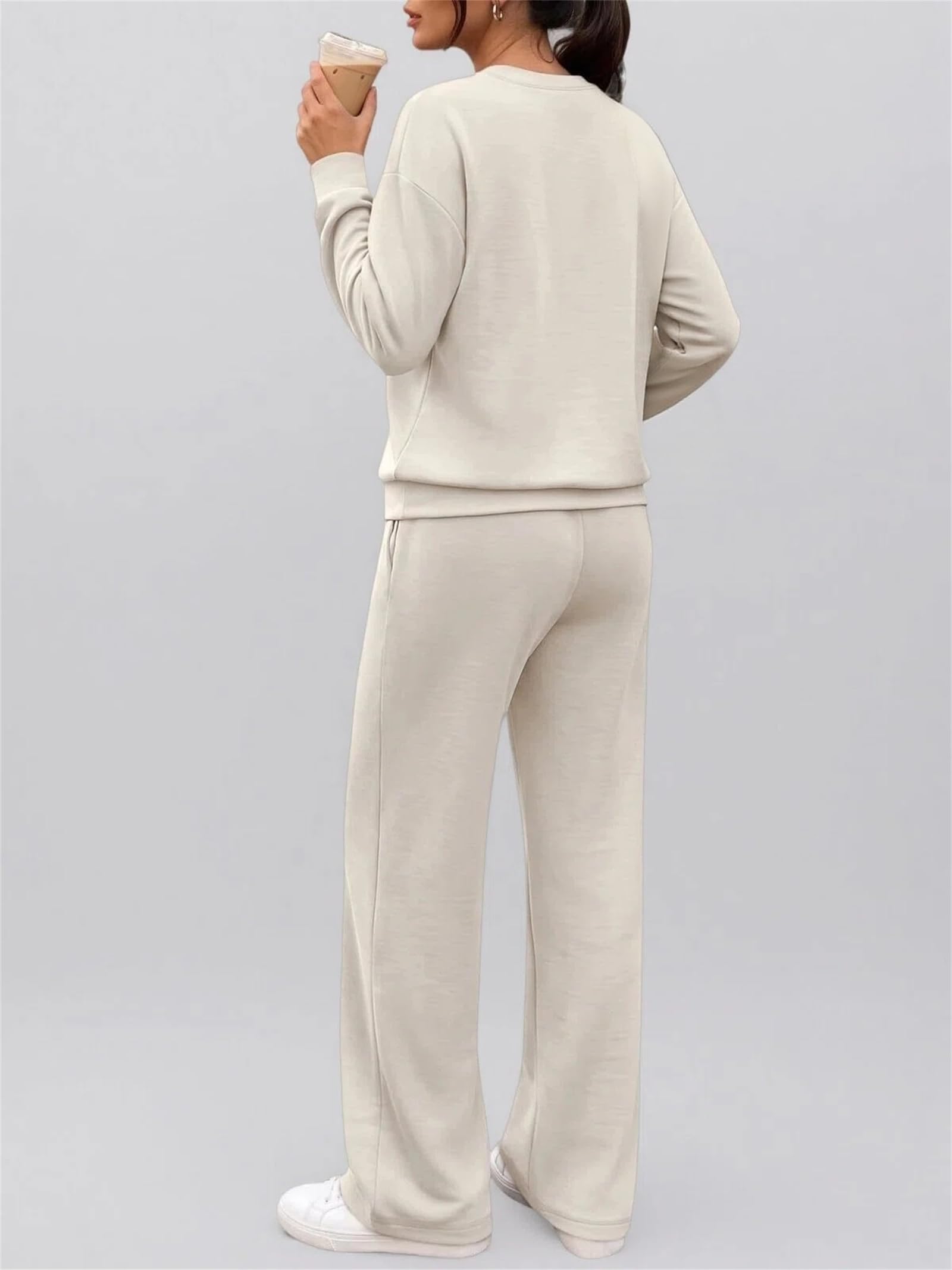 Generisch Conjunto de salón para mujer de dos piezas Henley con cuello en V