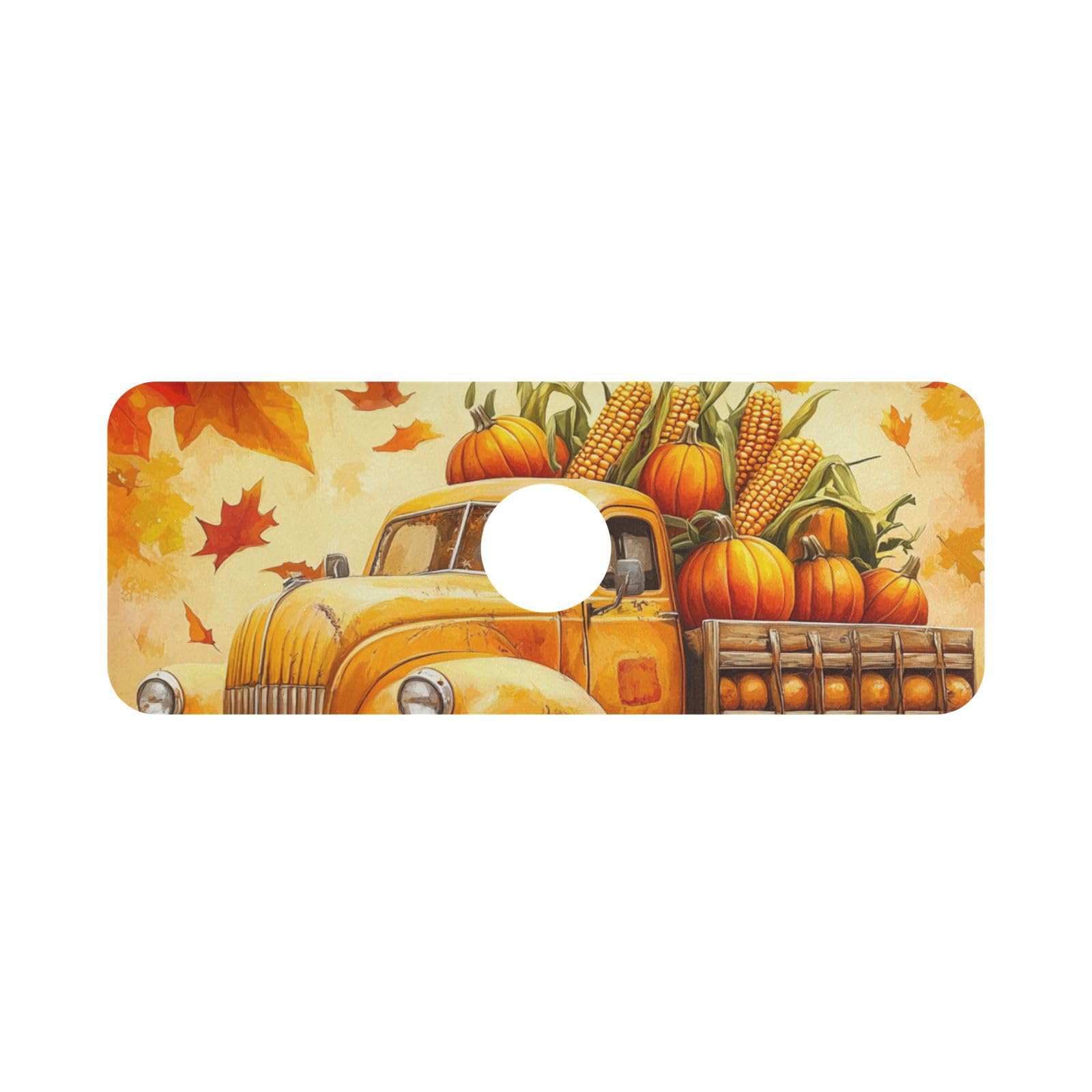 Fall Thanksgiving Pumpkin Truck Kitchen Sink Splash Guard Faucet Mat Diatomite Absorbent Pad for Bathroom RV 14.7x5.4in 1PCS water
