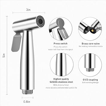 Handheld Bidet Sprayer for Toile Set with 49-inch Hose and Fitting, Perfect for Shower Bathroom Douche Shattaf Hygiene