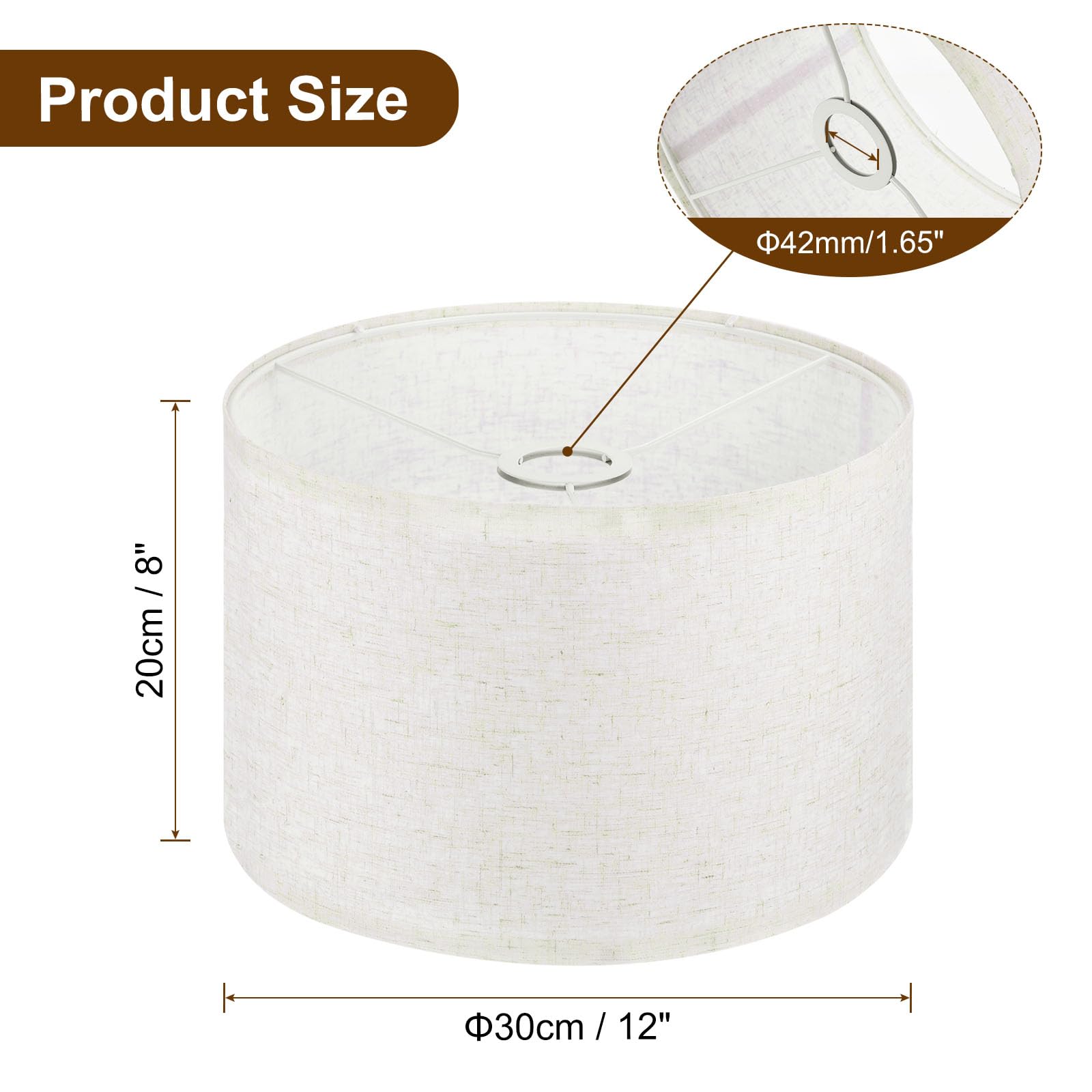 PATIKIL Drum Lamp Shades for Table Lamps 12"x12"x8" Linen Lampshade Set of 2 Easy Assembly Lamp Shade with E27 to E26/E14 Adapters for Floor Lamps Bedside Lamps Linen (1.65" Spider) - Image 2