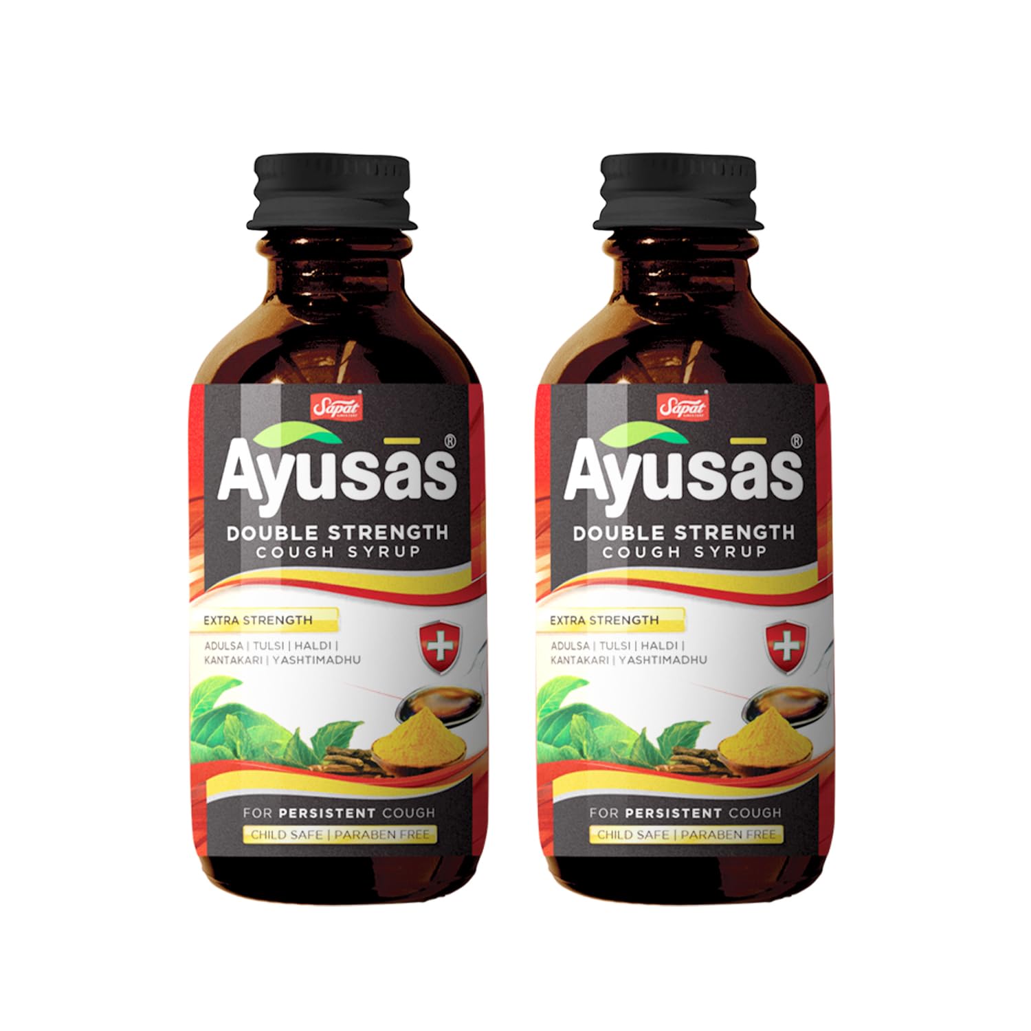 Sapat Ayusas Double Strength Natural Cough Syrup for Sore Throat, Asthmatic, Bronchitis, Chest congestion and smoker’s cough, Paraben-free and effective relief | 100 ml | Pack of 2