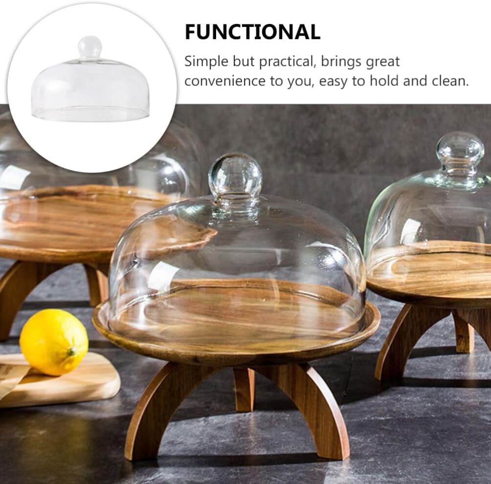 Alipis Glass Cake Dome 7.1 Inch Clear Cake Stand Cover Round Cheese Cloche Dome with Handle for Cake Plate Dessert Display Serving Platter