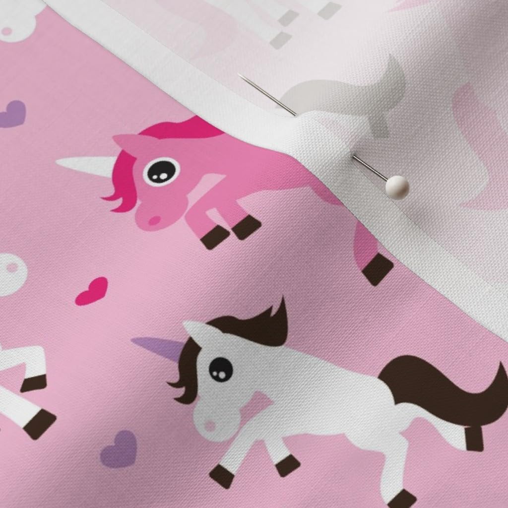 Spoonflower Fabric - Pink Unicorn Horse Love Girls Adorable Girl Fairy Tale Fantasy Horses Printed on Petal Signature Cotton Fabric by The Yard - Sewing Quilting Apparel Crafts Decor