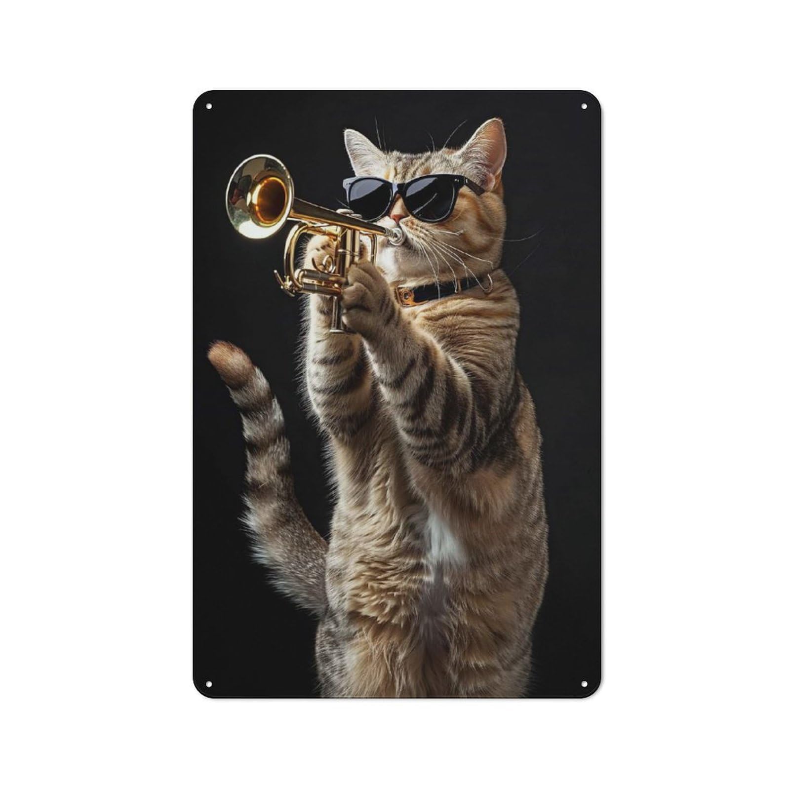 Junmoney Style-6 30X20cm Rustic Metal Wall Sign With American Shorthair Trumpet For Living Room Wall, Metal Sign Decor For Living Rooms And Feature Walls