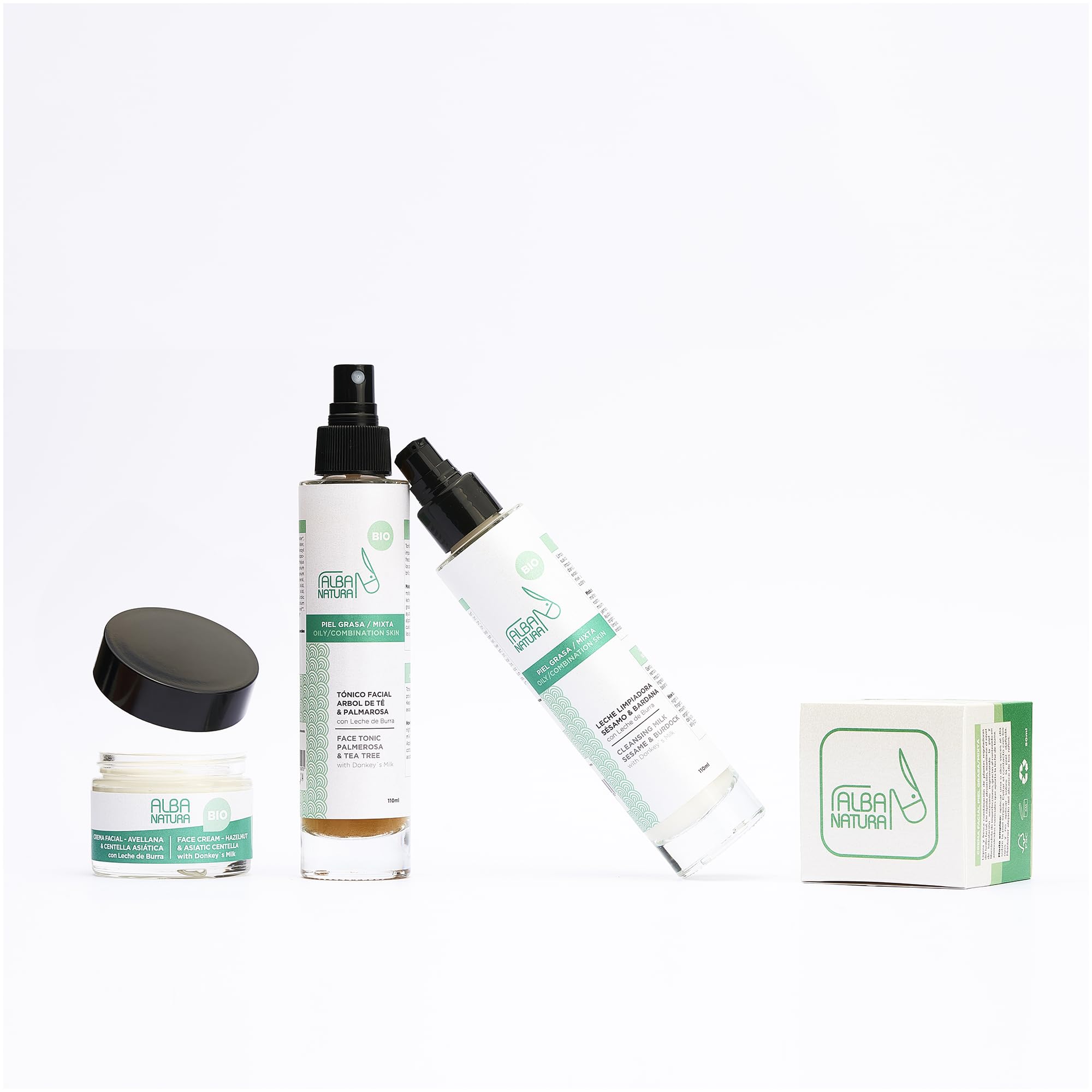 Pack de Cuidado Facial Diario Piel Grasa y Mixta - Contiene Leche Limpiadora, Tónica Facial y Crema Facial - Hidratación y Limpieza - ALBA NATURA