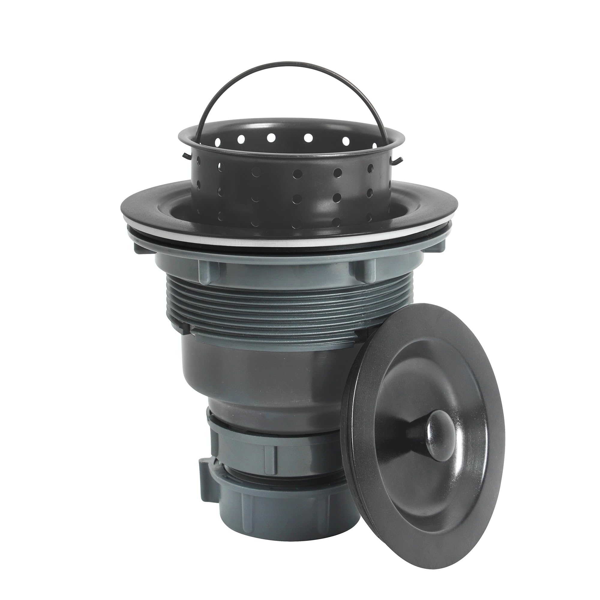 Black Kitchen Sink Drain Assembly,Black Sink Strainer with Removable Deep Waste Basket,Fit for Kitchen Sinks with Opening Size 3 1/2"