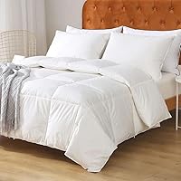 Queen Down Feather Comforter 90x90 - 100% Organic Cotton Cover, All-Season Medium Warm Duvet Insert, Fluffy & Breathable (Ivory White)