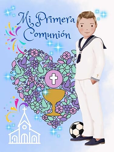 Mi Primera Comunión. Libro de firmas y dedicatorias Primera Comunión niño. Con motivos de Fútbol. My first communion book.