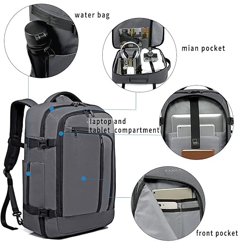 Miniatura 4 de BANGE Mochila de viaje durante la noche, bolsa de fin de semana aprobada por la FAA de 40 litros para llevar en la mochila.., Gris, Mochilas con
