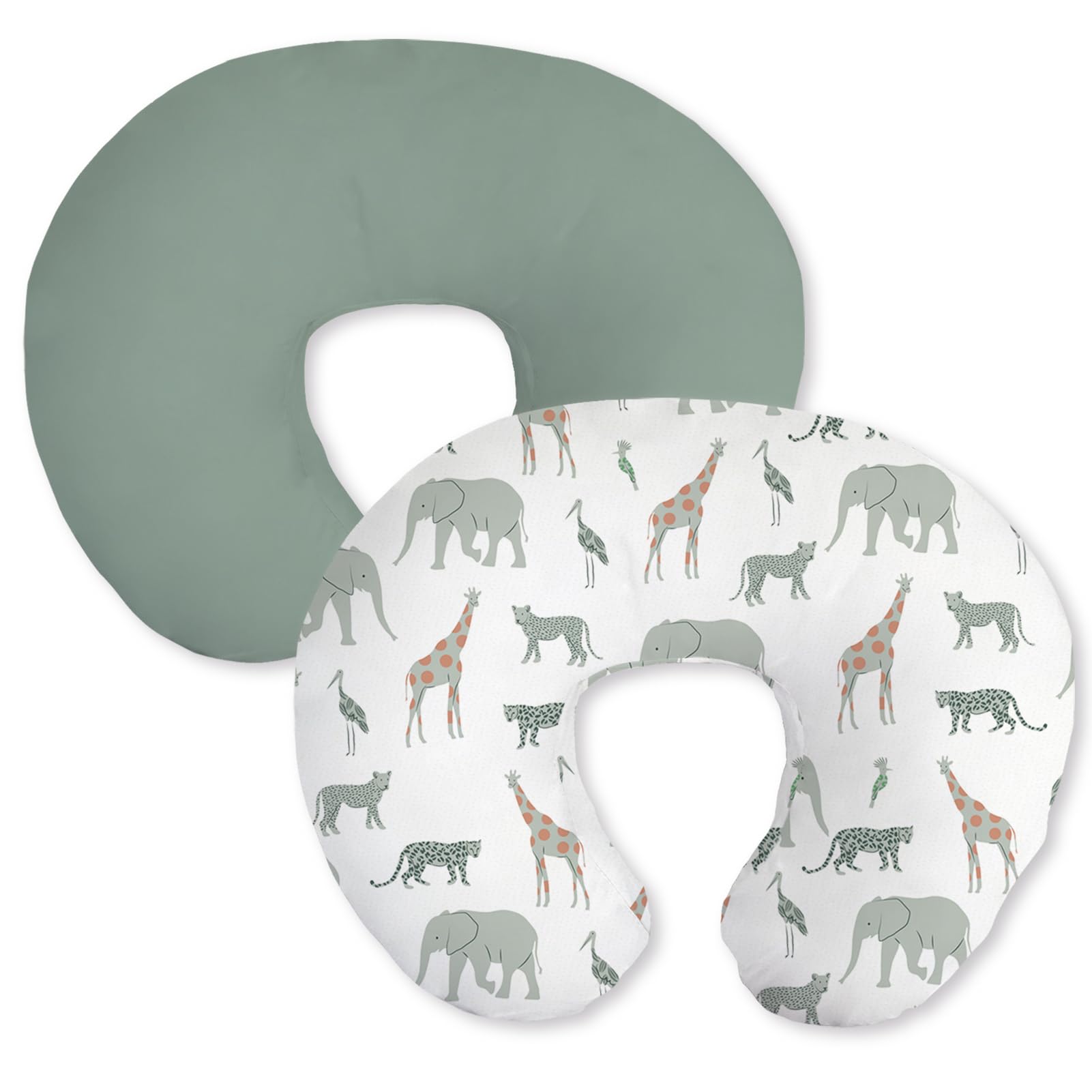 Little Grape Land Nursing Pillow Covers 2 Pack, Soft &amp; Breathable Removable Breastfeeding Pillows Covers for Feeding Pillows, Nursing Pillow Slipcover for Baby Girls Boys, (Safari &amp; Green)