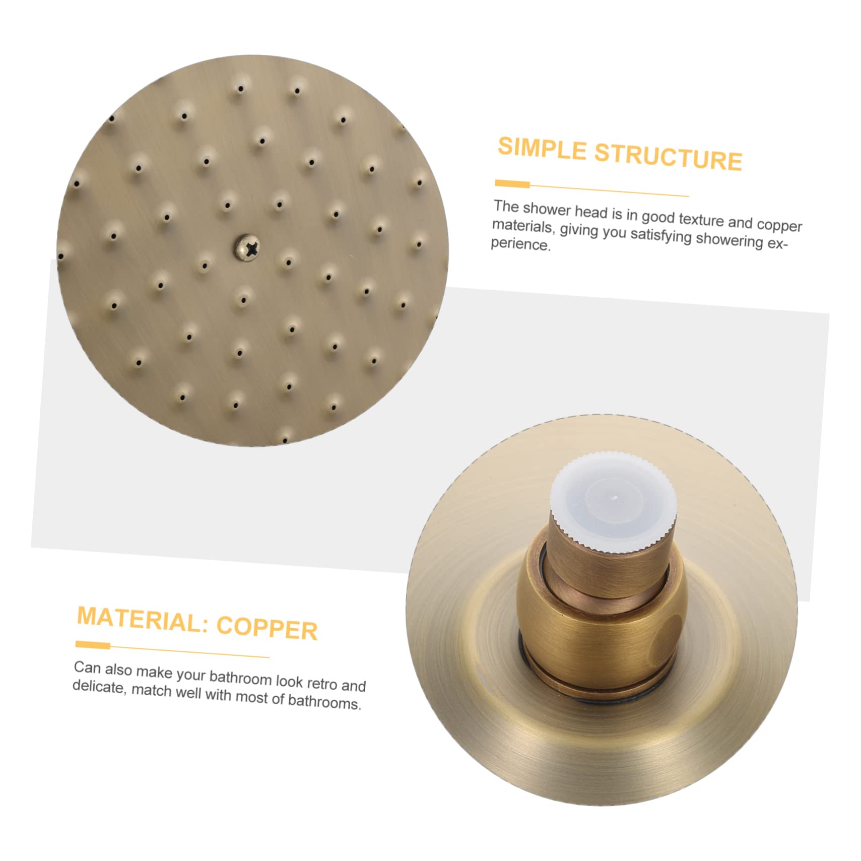 Cabezal de Ducha de Lluvia Retro Dorado de Cobre Rociador de Ducha de Baño Compacto Fácil de Limpiar E Instalar