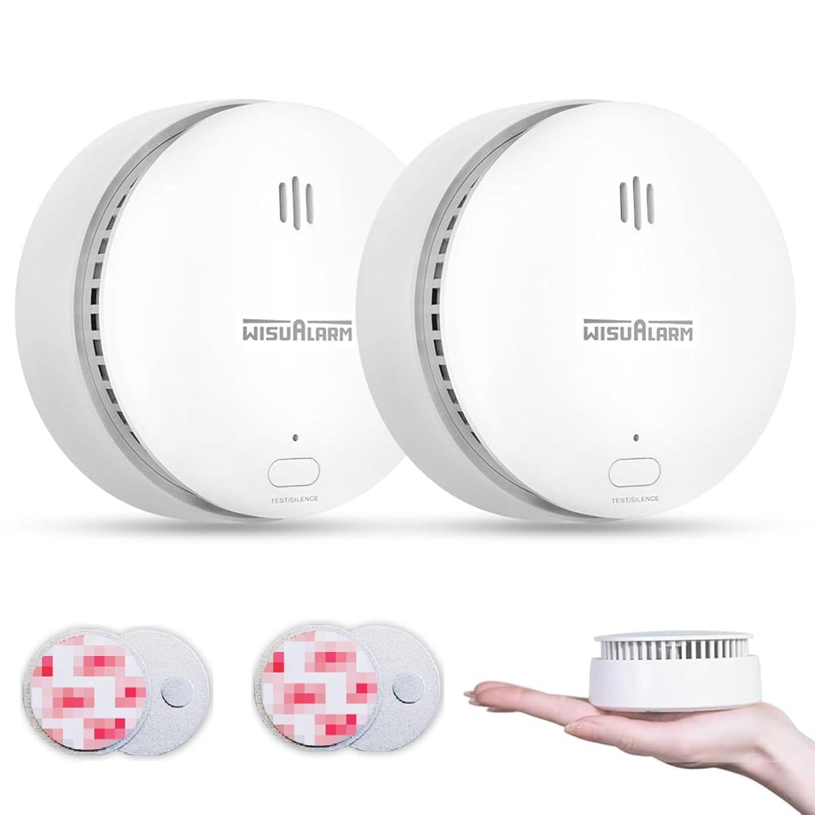 Wisualarm White Smoke Alarms For Home, 10 Years Replaceable Battery Smoke Alarm With Magnetic Adhesive Pads, Fire Alarm, Smoke Detector With Silence/Test Button, Conforms To En 14604 Standard (2Pcs)