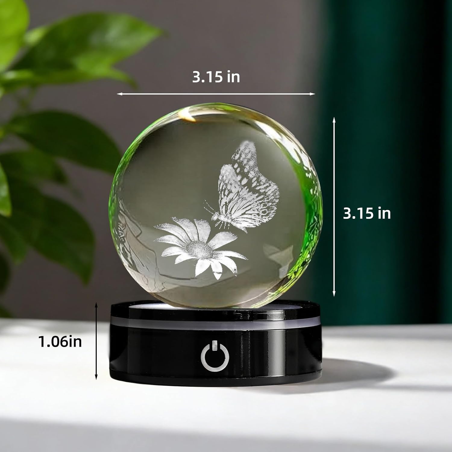 80mm 3D Crystal Ball Butterfly Lamp - K9 Glass Butterfly Decorations with 6 Color LED Light Base, Butterfly Gifts for Women Mom Kids, Laser Etched Butterfly Lights Night Light Home Decor